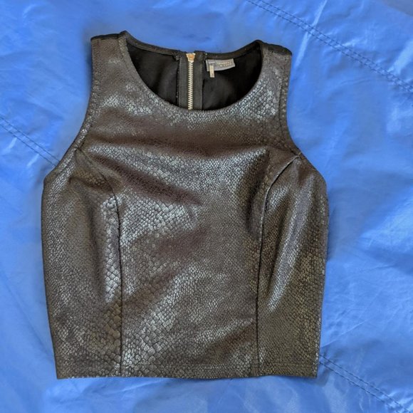 Faux snakeskin silver crop top with mesh zippered back - UO - XS - Picture 1 of 2